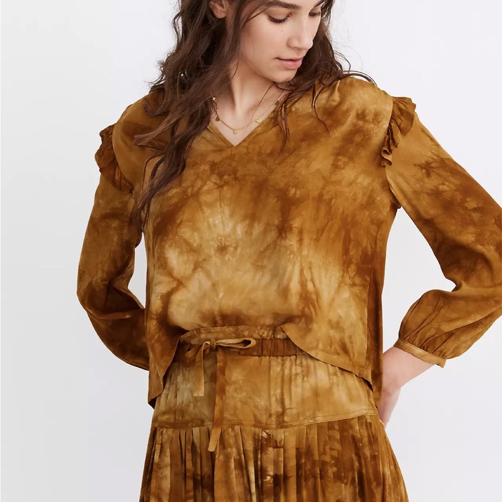 NWOT Madwell Hand-dyed Ruffle Blouse in Mustard